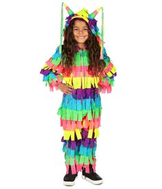 She’s been asking for weeks why there won’t be a piñata at the Halloween party. Honestly, we’re just as upset as she is. Who says birthday party traditions can’t be used at holiday celebrations? A piñata in a haunted house sounds like a great idea to us – but for now, the Girl’s Piñata Costume will do just fine. Colorful, comfortable…but hey where’s the candy? Pinata Halloween Costume, Pinata Costume, Toddler Halloween Outfits, Halloween Pinata, Home Halloween Costumes, Funny Dresses, Baby Kostüm, Tipsy Elves, Holiday Costumes