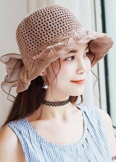 Beautiful Khaki Hollow Out Bow Cotton Knit Bucket HatMade of fine Knitted Cotton Thread.Hat Circumference: 58cm/22.62". Matches easily with daily hairstyle, dresses & Shirts Knit Bucket Hat, Long Knitted Dress, Daily Hairstyles, Bucket Hat Black, Black Zip Ups, Peter Pan Collar, Hat Making, Nike Outfits, Cotton Knit