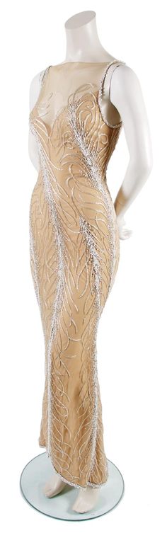 A Bob Mackie Nude Pearl and Bead Gown,   1980s Illusion Dresses, Gatsby Gown, 90s Fashion For Women, Vintage Fashion 1980s, Glamorous Evening Dresses, 90s Fashion Women