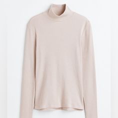 Ribbed Mock Neck Turtleneck Classic Ribbed Turtleneck Top, Beige Turtleneck Top With Ribbed Collar, Ribbed Beige Turtleneck Top, Beige Ribbed Turtleneck Top, Classic Ribbed Funnel Neck Top, H&m Stretch Tops For Winter, H&m Classic Long Sleeve Top, H&m Long Sleeve Tops For Layering, Classic H&m Tops For Fall