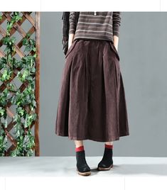 Vintage Womens Corduroy Swing Pleated Skirt Loose Casual Baggy Midi Dress Chic | eBay Baggy Solid Skirt For Fall, Casual A-line Winter Skirt, Casual Brown A-line Skirt, Baggy Cotton Skirt For Fall, Brown Cotton Skirt For Fall, Casual Brown Skirt For Winter, Casual Brown Winter Skirt, Brown Cotton Knee-length Skirt, Casual A-line Skirt For Winter