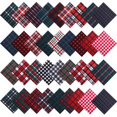 several plaid patterns are shown in red, green and black colors on a white background