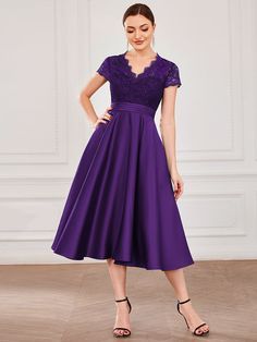 This Dress is fashionable for every occasion. the dress is made-to-order by professional tailors. You can choose from 50 colors, Regular sizes 2 to 16 and plus sizes 14w to 26W. Custom size is also available. Blue Two Piece, Lace Evening Dresses, Black Lace Tops, Lace Bodice, Knee Length Skirt, Dress With Pockets, Dark Purple, Wedding Guest Dress, Dresses For Women