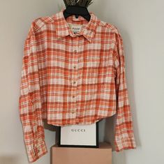 American Eagle Flannel With Worn Tears On Sleeve (Made This Way) Buttons Down Front Front Pocket Crop Top Orange Checkered Pattern Brand New With Tags Size Small Fall Cotton Shirt For Day Out, Orange Fall Tops For Daywear, Orange Tops For Fall Daywear, Spring Everyday Flannel Shirt With Button Closure, Trendy Cotton Flannel Shirt For Spring, Spring Casual Flannel Workwear Shirt, Spring Casual Workwear Flannel Shirt, Plaid Cotton Shirt For Day Out, Spring Casual Flannel Work Shirt