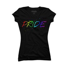 a women's black t - shirt with the word pride painted on it