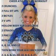 a cheerleader posing for the camera with her name on it's chest and back