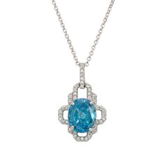 Elevate your look with the Rosamund Blue Topaz Pendant Necklace in Silver, a stunning blend of elegance and allure. This exquisite necklace showcases a flower design that exudes timeless beauty. At its heart lies an oval-shaped, lab-grown Blue Topaz, its brilliant blue hue evoking the boundless sky and tranquil waters. Encircling this mesmerizing gemstone are delicate petals adorned with sparkling zirconia, creating a dazzling halo that enhances the necklace’s sophisticated charm. Blue Topaz, kn Blue Fine Jewelry With Detachable Pendant, Luxury Blue Jeweled Necklaces, Blue Clavicle Chain Jewelry For Formal Occasions, Formal Blue Clavicle Chain Jewelry, Timeless Blue Jewelry With Diamond Accents, Luxury Blue Necklace With Detachable Pendant, Elegant Turquoise Necklace With Detachable Pendant, Elegant Blue Necklace With Jewels, Timeless Blue Necklace Perfect For Gifts