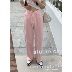 Product information: Thickness: ordinary Fabric name: cotton denim fabric Color: Pink Main fabric composition: Cotton Pants length: trousers Waist type: high waist Size: S,M,L,XL,2XL Style: straight-leg pants Size: Unit:cm Note: 1. Asian sizes are 1 to 2 sizes smaller than European and American people. Choose the larger size if your size between two sizes. Please allow 2-3cm differences due to manual measurement. 2. Please check the size chart carefully before you buy the item, if you don't know Straight Leg Trousers, American People, Dress Size Chart, Pants Length, Cotton Pants, Denim Fabric, Straight Leg Pants, Cut And Style, Picture Gallery