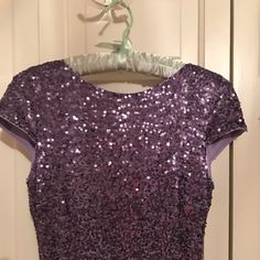 Beautiful Purple Sequin Dress. Cap Sleeves With Bateau Neckline. Low Cowl Back. Small Train And I Had A Hook Placed On It To Bustle It. Purple Sequin Dress, Sequins Dress, Bateau Neckline, Badgley Mischka, Sequin Dress, Cap Sleeves, Sequin, Maxi Dress, Size 6