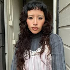 kate on Instagram: "the open window lets the rain in" Thick Bangs Curly Hair, Mullet Haircut Woman, Baby Bangs Long Hair, Helmet Hair, Haircut And Color, Open Window, Hair Inspo Color, Dream Hair, Pretty Makeup