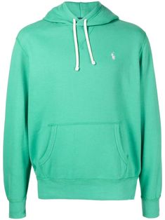 bright green cotton blend signature Polo Pony motif drawstring hood front pouch pocket long sleeves elasticated hem Ralph Lauren Hoodie, Polo Pony, Hoodie Green, Ralph Lauren Outfits, Mens Activewear, Green Cotton, Bright Green, Fleece Hoodie, Polo Ralph