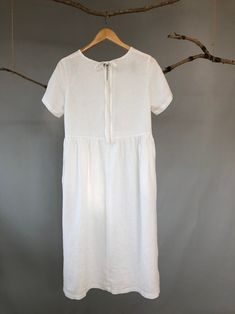 Causal linen dress midi linen dress midi dress with side | Etsy Solid Color Linen Dress For Daywear, Linen Dress For Daywear, White Midi Dress With Pockets, White Knee-length Midi Dress With Pockets, Casual Solid Color Linen Maxi Dress, Casual Maxi Length Linen Dress For Daywear, Cotton Midi Dress With Relaxed Fit, Relaxed Fit Solid Color Linen Dress, White Casual Linen Midi Dress