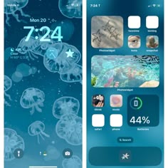 an iphone screen with jellyfish on it and the time left for each cell phone