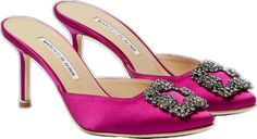 Purple Satin, Bright Purple, Satin Slip, Purple Crystals, Kitten Heel, Manolo Blahnik, Kitten Heels, Women Wear, Buckle