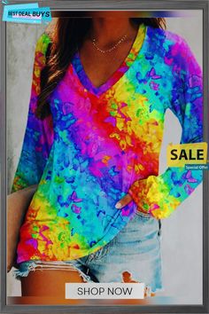 Casual Long Sleeve V Neck Printed Top T-shirt Casual Multicolor Print V-neck T-shirt, Fall Long Sleeve T-shirt With Sublimation Print, Spring Long Sleeve Graphic T-shirt, Multicolor Print V-neck Top For Fall, Casual Long Sleeve Graphic T-shirt, V-neck Letter Print T-shirt For Fall, Casual Multicolor Print T-shirt For Spring, Casual Multicolor Shirt For Fall, Casual Multicolor Fall Shirt