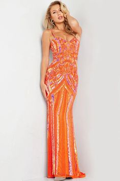 A fabulous sequined fitted gown with vibrant colors and swirling details. Jovani Prom Dress, Printed Prom Dresses, Beaded Evening Gowns, Jovani Prom, Mesh Gown, Prom Long, Jovani Dresses, Embellished Gown, Pageant Gowns