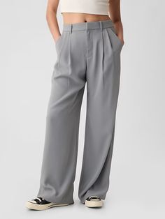 365 High Rise Pleated Trousers | Gap Gap Chic Bottoms With Relaxed Fit, Chic Gap Bottoms With Relaxed Fit, Chic Gap Bottoms For Fall, Elegant Gap Straight Leg Bottoms, Chic Gap Straight Leg Pants, Gap Wide-leg Spring Pants, Gap Workwear Pants With Welt Pockets, Gap Pants With Welt Pockets For Workwear, Chic Straight Pants By Gap