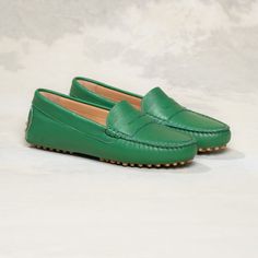 The Pastoso | Soft Tumbled Leather Driver Moccasin | M.Gemi Green Leather Sole Moccasins For Work, Green Moccasins With Leather Sole For Work, Green Round Toe Moccasins For Work, Green Moccasins With Rubber Sole For Workwear, Green Casual Moccasins With Leather Sole, Casual Green Moccasins With Leather Sole, Green Casual Flat Heel Moccasins, Green Round Toe Moccasins For Galas, Classic Green Loafers With Rubber Sole