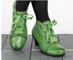 Lasaky - Winter Low-Heeled and Slim-Heeled Lace-Up Booties Cute Heeled Ankle Boots, Heel Boots Lace Up, Lace Up Heeled Ankle Boots, Gren Boots, Ankle Boots Green, Lacing Boots, Nike Shoes Women Fashion, Green Ankle Boots, Nude Boots