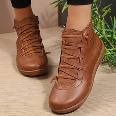 Category:Boots; Upper Materials:PU; Season:Winter,Fall; Heel Type:Flat Heel; Gender:Women's; Toe Shape:Round Toe; Type:Booties Ankle Boots; Style:Minimalism,Fashion,Comfort,Casual; Heel Height(inch):<1; Outsole Materials:Rubber; Occasion:Outdoor,Daily; Closure Type:Lace-up; Pattern:Solid Color; Listing Date:07/18/2023; Production mode:External procurement; 2023 Trends:Barefoot shoes,Plus Size,Combat Boots; Foot Length:; Foot Width:; SizeChart1_ID:2:184043; Size chart date source:Provided by Supp Cheap Ankle Boots, Winter Flats, Floral Boots, Low Heel Boots, Boots Style, Winter Ankle Boots, Penteado Cabelo Curto, 2024 Trends, Boots Women Fashion