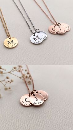 Personalized Adjustable Stainless Steel Necklace, Silver Monogram Charm Necklace For Mother's Day, Customizable Rose Gold Charm Necklace As Gift, Customizable Rose Gold Charm Necklace For Gift, Silver Initial Necklace Gift For Mom, Silver Initial Necklace For Mom, Mother's Day Monogram Initial Pendant Jewelry, Personalized Anniversary Necklace, Anniversary Rose Gold Stainless Steel Charm Necklace