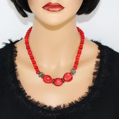 ♥ Ready to ship ♥ 100% handmade ♥ Packed in a gift box ♥ Custom length  ♥ Material - natural Italian coral beads Elevate your style with this stunning Handmade Italian red coral statement necklace.  This unique piece features a bold beaded gemstone bib design, perfect for adding a pop of color and glamour to any outfit.  Handcrafted with care, this one-of-a-kind necklace is sure to be a standout accessory in your collection. Make a statement with this Handmade Italian red coral statement necklac Artisan Red Coral Beads For Gifts, Artisan Red Coral Beads Gift, Handmade Red Bib Necklace With Round Beads, Gift Jewelry With Wooden Beads And Red Coral, Traditional Red Coral Beaded Necklace, Colorful Beads Red Coral Necklace Gift, Elegant Handmade Red Coral Necklaces, Handmade Elegant Red Coral Necklace, Handmade Red Coral Beaded Necklace As Gift