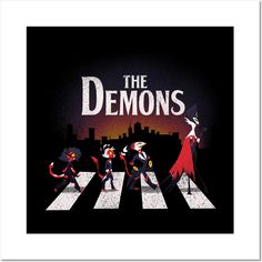 the demon's crossing in front of a black background with an image of three people dressed