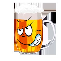 a glass mug with a face drawn on it's side and foamy inside