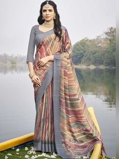 Shanvi Saree - Roop Darshan Printed Saree, Designer Saree, Printed Sarees, Blouse Fabric, Chiffon Fabric, Saree Designs, Print Design, Chiffon, Saree