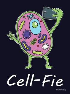 a cell phone with the word cell - fie on it's side and an image of a germ