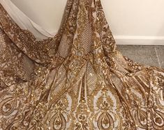 Elegance Bridal Dress Fabric Pink Gold Lace Guipure | Etsy Gold Lace, Tulle Fabric, Dress Fabric, Pink And Gold, Bridal Dresses, Embroidery, Lace, Pink, Fabric