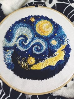 the starry night has been made with hand embroidery