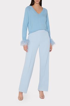 Cut from a textured crepe fabrication, this wide leg pant style has a mid rise and is designed for a loose, slouchy fit. Wear it to work or on special occasions. Elegant High-waisted Wide Leg Pants For Spring, Elegant Blue High-waisted Wide Leg Pants, Elegant High-waisted Blue Wide Leg Pants, Elegant Blue Wide-leg Dress Pants, Spring Evening Wide-leg Dress Pants, Elegant Wide Leg Trousers For Spring, Blue Wide Leg Bottoms For Formal Occasions, Elegant Blue Wide Leg Pants, Elegant Blue Wide-leg Pants