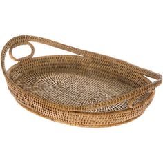 two wicker trays with handles on white background