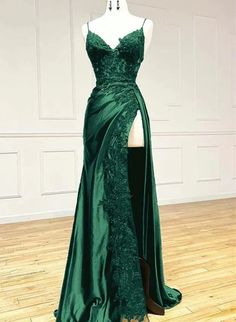 Satin Dresses Casual, Split Prom Dresses, Backless Prom Dresses, Womens Floral Dress, Green Lace, Party Dress Long, Birthday Dresses, Retro Dress, Prom Dresses Long