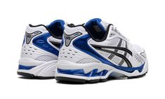 Gel Kayano 14 1201A019 101 Sneaker Trend, Asics Gel Kayano, Pretty Shoes Sneakers, Gel Kayano, Trending Sneakers, White Mesh, Pretty Shoes, Asics Gel, Blue Accents