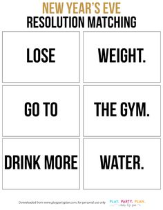 the new year's eve resolution matching game is shown in black and white, with four