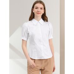 A basic button-down shirt features short puff sleeves bringing a touch of femininity and detail to any of the work-wear and making them look elegant. This puff-sleeve shirt is made of lightweight soft cotton fabric, drapes beautifully, and ensures you stay comfy all day. Pair this work office shirt with shorts, work pants, or casual jeans. Office Shirt, Puff Sleeve Shirt, The Office Shirts, Vintage Shorts, Work Office, Work Pants, Shop Blouses, Casual Jeans, Puff Sleeves