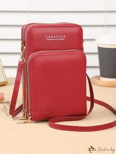 Bird in Bag - Womens Mini Messenger Shoulder Bag Wallet with Credit Card Slot for Cell Phone Red Phone Bag With Card Slots For Travel, Red Rectangular Phone Bag With Card Slots, Red Crossbody Travel Wallet, Red Wallets With Mobile Phone Bag For Daily Use, Red Travel Wallet With Cell Phone Pocket, Cell Phone Purse, Phone Purse, Credit Card Wallet, Handbag Wallet