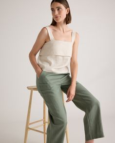 You're never going to look more chill than you will wearing these. They have a relaxed fit, three pockets, and elastic waist. Available in a wide variety of colors to suit your vibe. Our linen is made from 100% European flax, which is more sustainable and less resource-intensive to grow. Linen is the ultimate year-round fabric because it's breathable and naturally heat-regulating. Also offered in sizes 1X-3X.  | Quince | Women's 100% European Linen Pants in Light Cargo, Size Medium Spring Wide Leg Relaxed Parachute Pants, Spring Wide Leg Parachute Pants, Relaxed Wide Leg Parachute Pants For Spring, Wide Leg Linen Cargo Pants For Loungewear, Versatile Relaxed Fit Cargo Pants For Loungewear, Relaxed Fit High-waisted Cargo Pants For Loungewear, Relaxed Fit Straight Leg Cargo Pants For Loungewear, Green Wide Leg Pants With Side Pockets, Casual Linen Parachute Pants