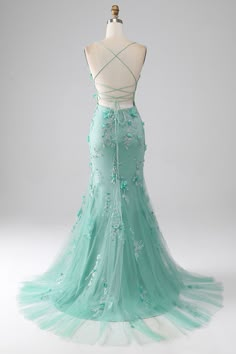 Green Mermaid Spaghetti Straps Long Prom Dress with Appliques Beach Theme Prom Dress, Jade Prom Dresses, Seafoam Prom Dress, Tropical Prom Dress, Prom Dresses 2024 Green, Aquamarine Clothes, Under The Sea Prom Dress, Tolo Dresses, Teal Prom Dresses Turquoise