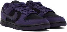 Low-top paneled nubuck and twill sneakers in purple and black. · Lace-up closure · Logo patch at padded tongue · Padded collar · Swoosh appliqué at sides · Logo embroidered at heel collar · Mesh lining · Treaded rubber sole Please note that this item may be shipped only within North America. Supplier color: Black/Purple ink Sporty Purple High-top Sneakers With Contrast Sole, Purple Sneakers With Rubber Sole For Streetwear, Purple High-top Sneakers With Rubber Sole For Streetwear, Purple Low-top Skate Shoes For Sports, Purple Streetwear Sneakers With Contrast Sole, Sporty Purple Leather High-top Sneakers, Purple Sports Sneakers With Contrast Sole, Purple Sneakers With Contrast Sole For Sports, Purple Skate Shoes With Boost Midsole For Sports