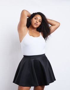 td {border: 1px solid #ccc;}br {mso-data-placement:same-cell;} Basics are always a good idea! The Curve Basic Skater Skirt is a basic, a-line skirt with a slightly cinched, elastic waist. The skirt is made from a smooth and stretchy knit material. It's a super simple piece that's easy to pair with things already in your closet. We would wear it with a knotted graphic tee and some lace-up combat boots or low heels for an edgy look that's cute for all-day wear! Model is 5'10", bust 36DD, waist 35" Solid Stretch Flared Skirt, Stretch Mini Skirt With Elastic Waistband For Night Out, Pleated Stretch Full Skort, Flared Skirt With Elastic Waistband For Night Out, Stretch Mini Skirt With Elastic Waistband, Stretch Gathered Mini Skirt For Night Out, Flared Stretch Skort With Elastic Waistband, Stretchy Pleated Full Mini Skirt, Stretch Pleated Full Mini Skirt