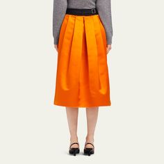 Prada satin skirt with pleated train at back High waist A-line silhouette Mini length Side zip Silk Made in Italy Satin Mini Skirt, Satin Skirt, Side Zip, Mini Skirt, Prada, Tops Designs, High Waist, A Line, In Italy