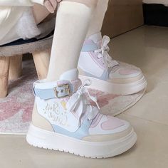 Kawaii Pastel Macaron Shoes - Juneptune Cute High-top Sneakers With Round Toe For Spring, Cute Spring High-top Sneakers With Round Toe, Cute High-top Sneakers, Pink Kawaii Sneakers With Round Toe, Kawaii Pink Sneakers With Round Toe, Cute White High-top Sneakers For Spring, Pink High-top Sneakers For Spring, Cute Pink High-top Sneakers, Spring Pink High-top Sneakers With Round Toe