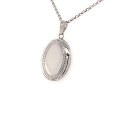 Keep your treasure close to your heart in this 17x20mm oval locket pendant. It is set in sterling silver with a beaded edge and hangs from an 18" rolo chain. Rich Bf, Beaded Edge, Sterling Silver Locket, Oval Locket, Silver Locket, Lock Necklace, Girly Bags, Chunky Rings, Silver Lockets