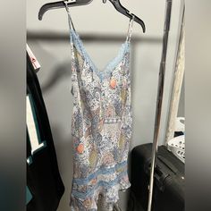 Never Worn, Still Has A Price Tag, Paisley Print With Blues,Pink, And Green. Lace At The Top And Bottom Blue V-neck Nightgown For The Beach, Multicolor V-neck Sleepwear For Loungewear, Printed Blue Sleepwear For Spring, Blue Printed Sleepwear For Spring, Blue Floral Print Sleepwear, Multicolor Sleepwear For Spring, Multicolor Spring Nightgown For Loungewear, Blue Spring Vacation Nightgown, Spring Sleepwear With Lace Trim