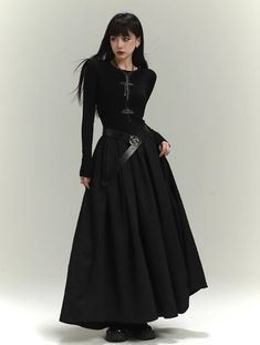 ■ Color black ■ Size Size(cm) Total length 上半身 Waist Sleeve Length S(Height155-164) 127 39 64-80 70 M(Height165-175) 137 40 64-80 70 ■ Model info Height：167cm Weight：48kg Wearing size：M Character Fashion Design, Black Long Sleeve Maxi Dress, Volume Dress, Concert Outfit Winter, Mushroom Style, Gathered Maxi Dress, Nun Costume, Moon Mountain, Gothic Glamour