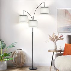 a living room scene with focus on the floor lamp