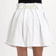 Suno, White Flared Twill Skirt, Brand New Designer Skirt: Suno, White Flared Twill Skirt, Brand New, Soft pleats and a wide belt accent this contemporary silhouette. SUNO Skirts Casual White Pleated Waist Bottoms, Casual White Bottoms With Pleated Waist, Spring Belted Skirt Bottoms, Belted Skirt For Spring, Cotton Belted Skirt, Cotton Belted Relaxed Skirt, White Pleated Bottoms For Spring, White Bottoms With Pleated Waist For Spring, White Belted Short Bottoms